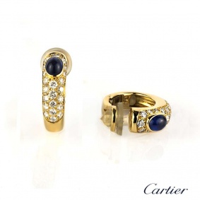 Cartier 18k Yellow Gold Diamond and Sapphire Earrings